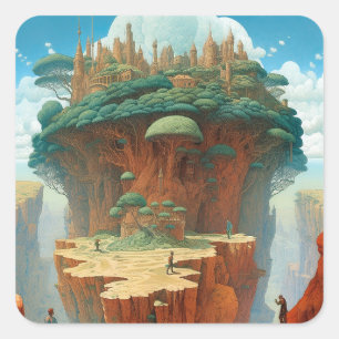 Surreal Fantasy City Quadratischer Aufkleber