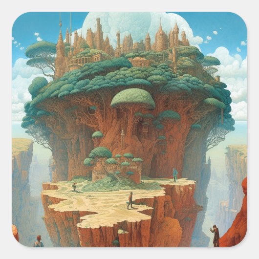 Surreal Fantasy City Quadratischer Aufkleber (Vorderseite)
