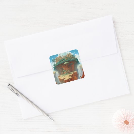 Surreal Fantasy City Quadratischer Aufkleber (Umschlag)