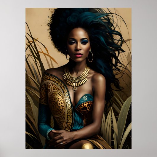 Surreal Fantasy Fantastisch Afro Girl Art NI Poster (Vorne)
