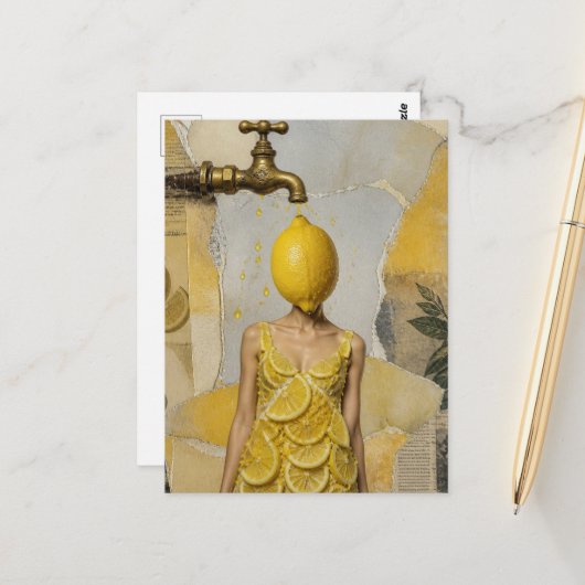 Surreal Fantasy Lemon Lady Collage Postkarte (Vorderseite/Rückseite Beispiel)