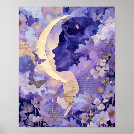 Surreal Fantasy Moon Celestial Night Sky Wall Art Poster (Vorne)