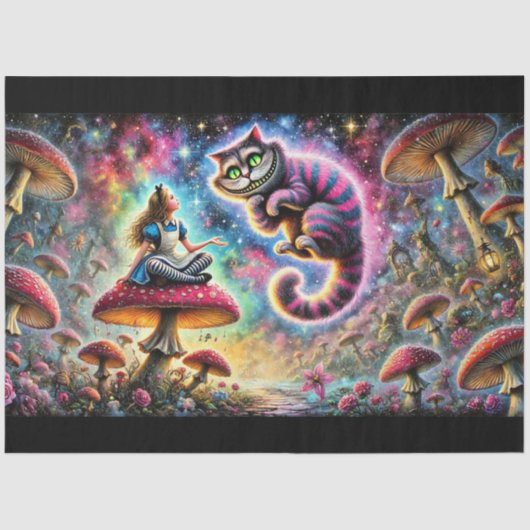 Surreal Fantasy Mushrooms Alice and Cat Seidenpapier (Vorderseite)