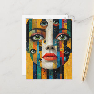 Surreal farbiges Gesicht mit vielen Augen Postkarte