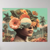 Surreal Female Portrait with Floral Elements Poster (Vorne)