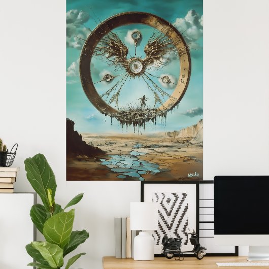 Surreal Floating Circular Structure with Abstrakte Poster (Heimbüro)