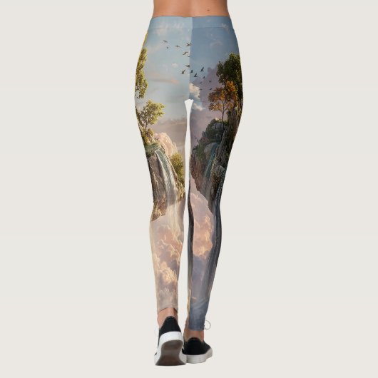 Surreal Floating Cliffs With Waterfalls Leggings (Rückseite)