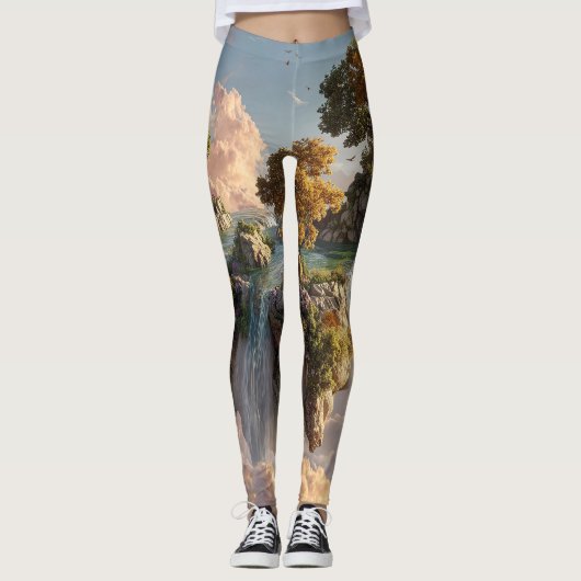 Surreal Floating Cliffs With Waterfalls Leggings (Vorderseite)