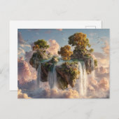 Surreal Floating Cliffs With Waterfalls Postkarte (Vorne/Hinten)