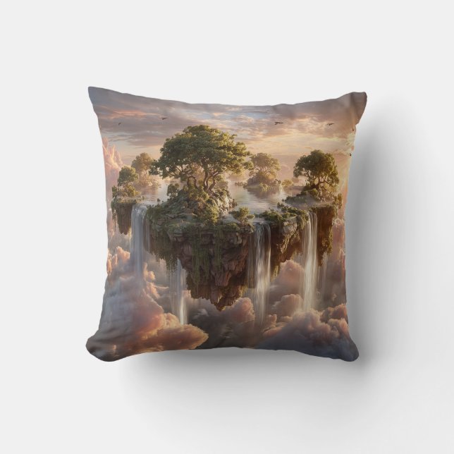 Surreal Floating Islands with Waterfall Kissen (Vorderseite)