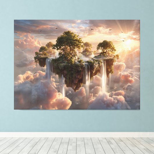 Surreal Floating Islands with Waterfall Leinwanddruck (Insitu (Holzboden))