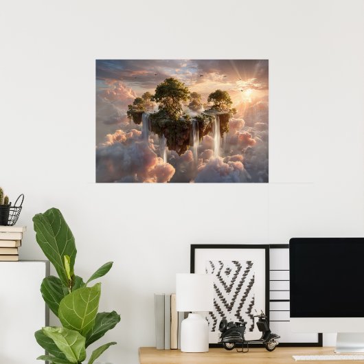 Surreal Floating Islands with Waterfall Poster (Heimbüro)
