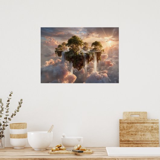 Surreal Floating Islands with Waterfall Poster (Küche)