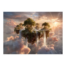 Surreal Floating Islands with Waterfall
