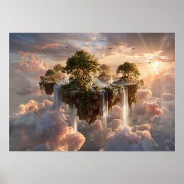 Surreal Floating Islands with Waterfall Poster