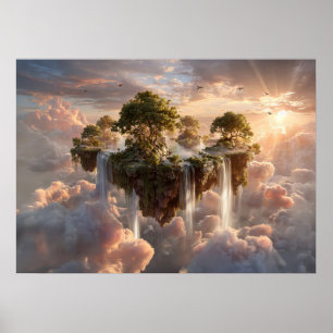 Surreal Floating Islands with Waterfall Poster