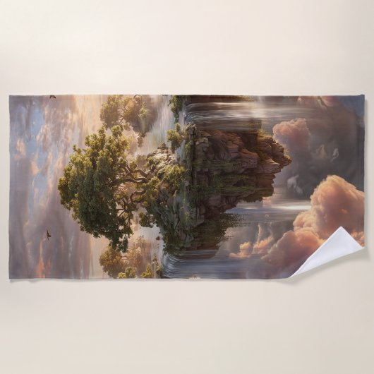 Surreal Floating Islands with Waterfall Strandtuch (Vorderseite)