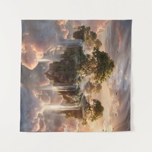 Surreal Floating Islands with Waterfall Wandteppich (Vorderseite (Horizontal))