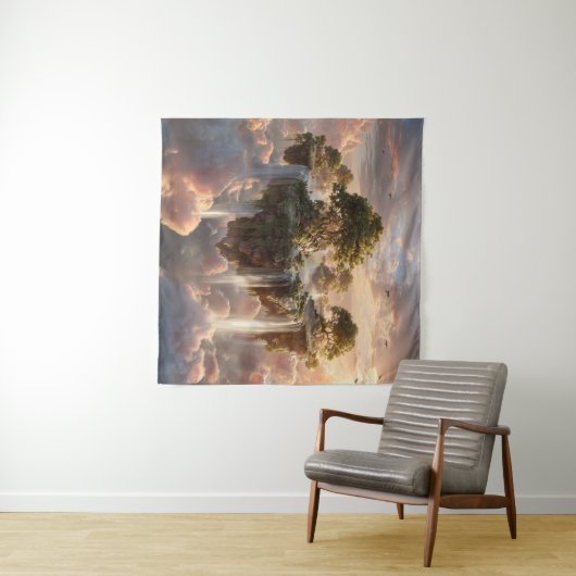 Surreal Floating Islands with Waterfall Wandteppich (Beispiel (Horizontal))