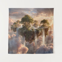 Surreal Floating Islands with Waterfall