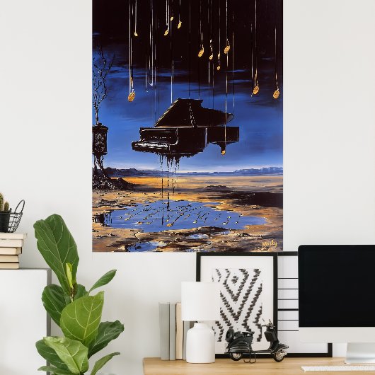 Surreal Floating Piano mit Musical Notes Poster (Heimbüro)