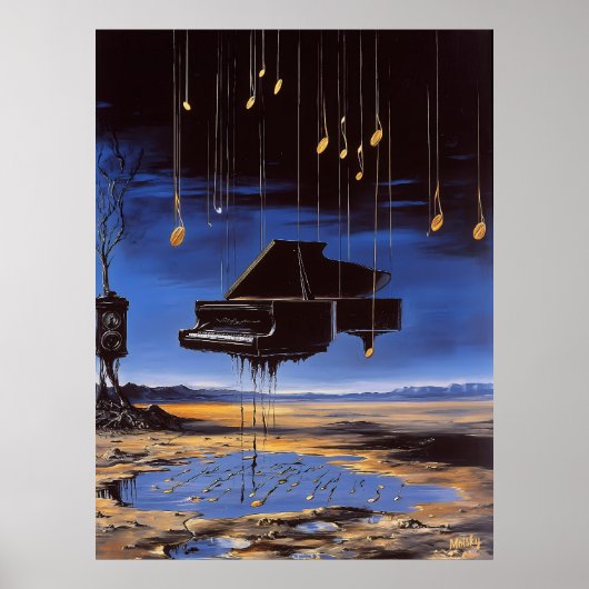Surreal Floating Piano mit Musical Notes Poster (Vorne)