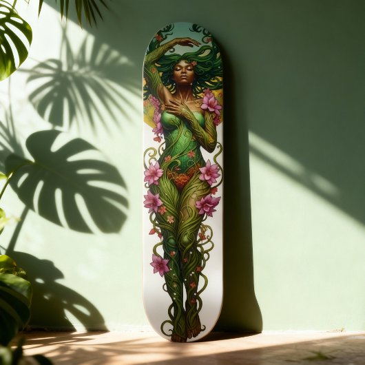 Surreal Floral Black Woman Portrait Skateboard