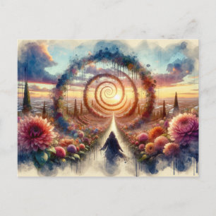 Surreal Floral Portal Aquarell Postkarte