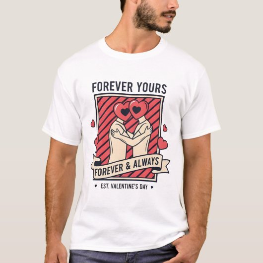 Surreal "Forever Yours" Heart-Headed Couple T-Shirt (Vorderseite)