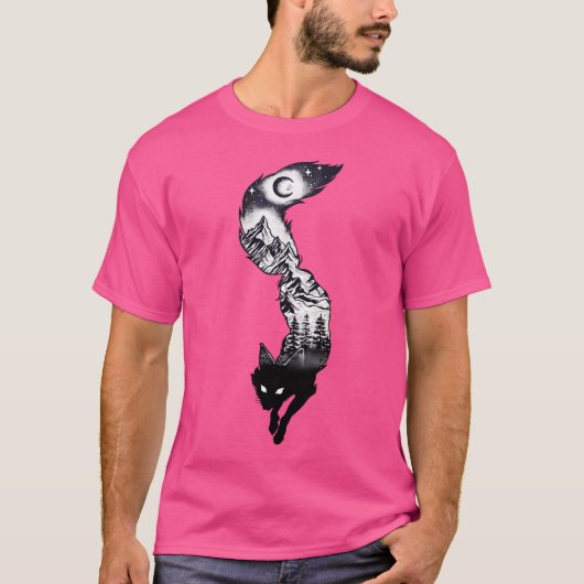 Surreal Fox Silhouette mit Berg Tress Moon T-Shirt (Vorderseite)