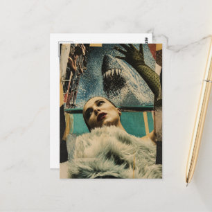 Surreal Frau und die Hai-Beobachtungs-Collage-Kuns Postkarte