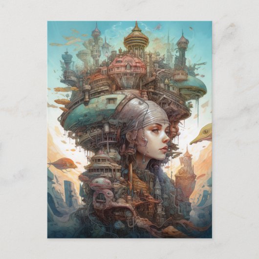 Surreal Frauenlandschaft Stadt Fantasy Art Postkarte (Vorderseite)