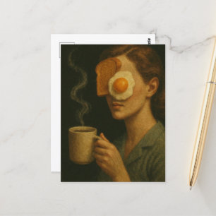 Surreal Frühstück Frau Toast Ei und Kaffee Postkarte
