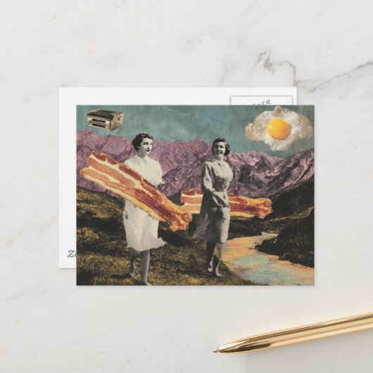 Surreal Frühstück Frauen Sonnenuntergang Ei Postkarte (Vorderseite/Rückseite Beispiel)