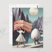 Surreal Frühstück Leute Rieseneier und Bacon Postkarte (Vorne/Hinten)