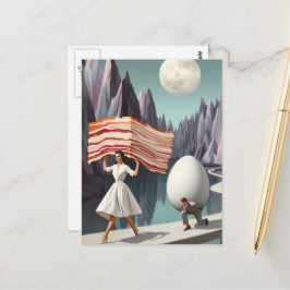 Surreal Frühstück Leute Rieseneier und Bacon Postkarte