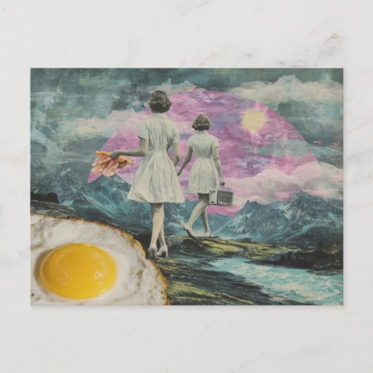 Surreal Frühstücksfrau mit Bacon und Eiern Postkarte (Vorderseite)