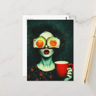 Surreal Frühstücksfrau mit einem Red Coffee Cup Postkarte