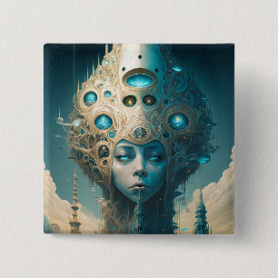Surreal Futuristische Alien Woman Lanscape Button