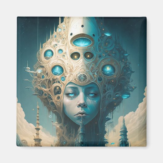 Surreal Futuristische Alien Woman Lanscape Magnet (Vorne)