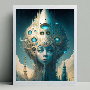 Surreal Futuristische Alien Woman Lanscape Poster