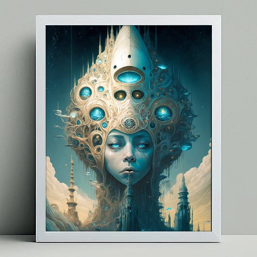 Surreal Futuristische Alien Woman Lanscape Poster