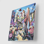 Surreal Garden - Blumenbild 1 Quadratische Wanduhr (Winkel)