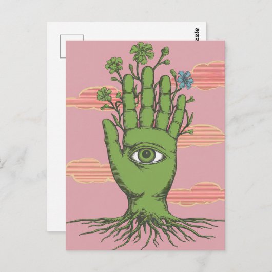 Surreal Gardeners Green Hand Blue Blume Postkarte (Vorne/Hinten)