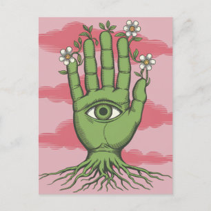 Surreal Gardeners Green Hand Weiße Blume Postkarte