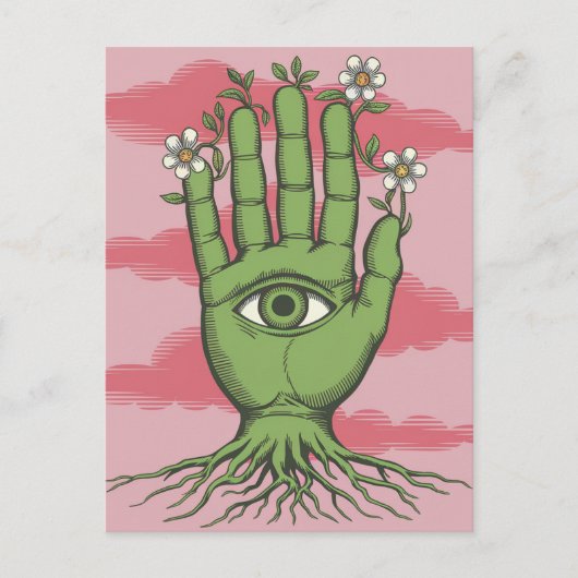 Surreal Gardeners Green Hand Weiße Blume Postkarte (Vorderseite)