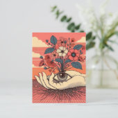 Surreal Gardeners Hand mit Auge Postkarte (Stehend Vorderseite)