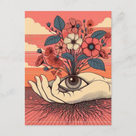 Surreal Gardeners Hand mit Auge Postkarte (Vorderseite)