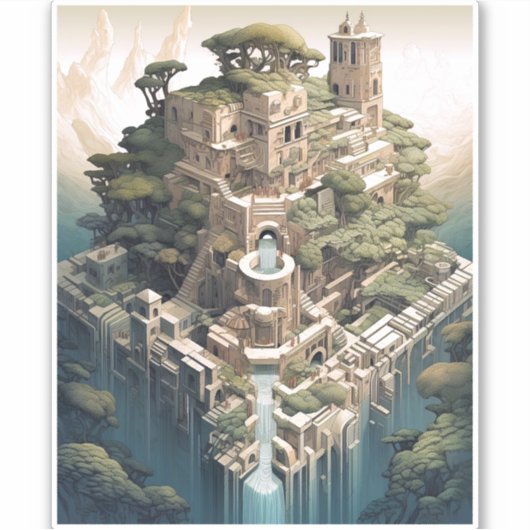 Surreal Geometric City Landscape Fantasy Art Aufkleber (Vorderseite)