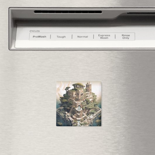 Surreal Geometric City Landscape Fantasy Art Magnet (In Situ (Geschirrspüler))